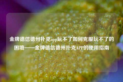 金牌德信德州扑克app玩不了如何克服玩不了的困境——金牌德信德州扑克APP的使用指南