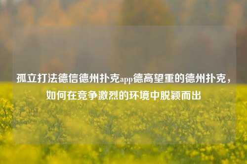 孤立打法德信德州扑克app德高望重的德州扑克，如何在竞争激烈的环境中脱颖而出