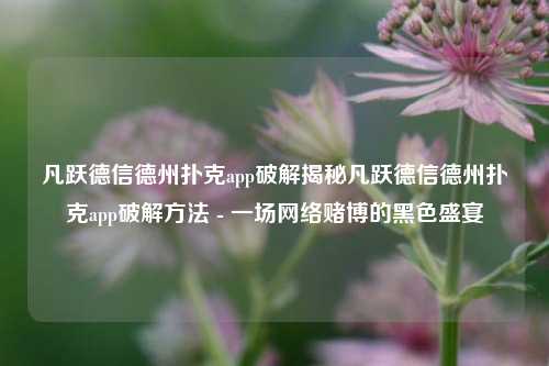 凡跃德信德州扑克app破解揭秘凡跃德信德州扑克app破解方法 - 一场网络赌博的黑色盛宴