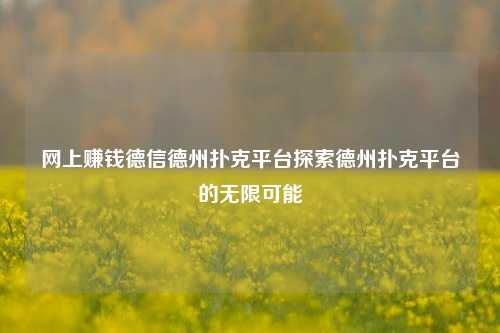 网上赚钱德信德州扑克平台探索德州扑克平台的无限可能