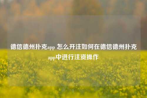 德信德州扑克app 怎么开注如何在德信德州扑克app中进行注资操作