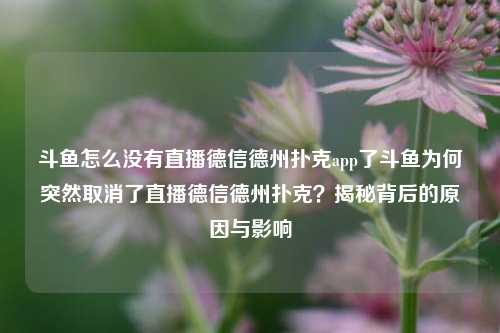 斗鱼怎么没有直播德信德州扑克app了斗鱼为何突然取消了直播德信德州扑克？揭秘背后的原因与影响