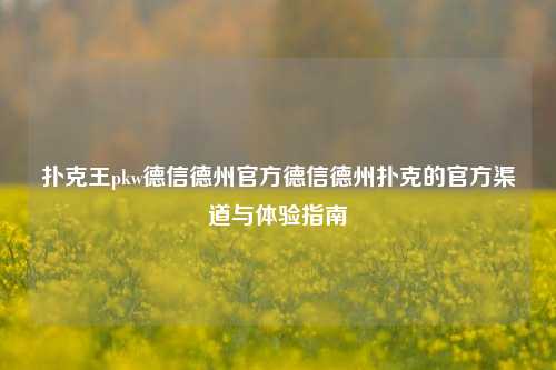 扑克王pkw德信德州官方德信德州扑克的官方渠道与体验指南