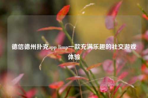 德信德州扑克app limp一款充满乐趣的社交游戏体验