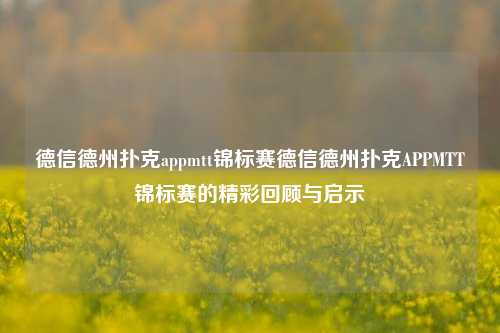 德信德州扑克appmtt锦标赛德信德州扑克APPMTT锦标赛的精彩回顾与启示