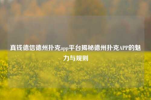 真钱德信德州扑克app平台揭秘德州扑克APP的魅力与规则