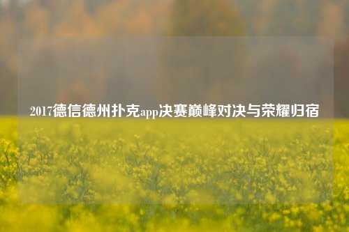 2017德信德州扑克app决赛巅峰对决与荣耀归宿