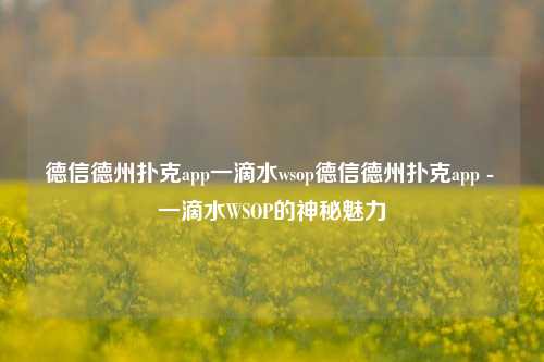德信德州扑克app一滴水wsop德信德州扑克app - 一滴水WSOP的神秘魅力