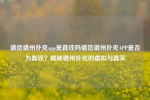 德信德州扑克app是真钱吗德信德州扑克APP是否为真钱？揭秘德州扑克的虚拟与真实