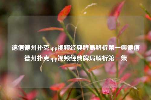 德信德州扑克app视频经典牌局解析第一集德信德州扑克app视频经典牌局解析第一集