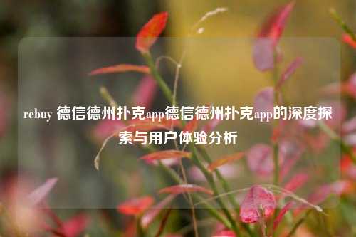 rebuy 德信德州扑克app德信德州扑克app的深度探索与用户体验分析