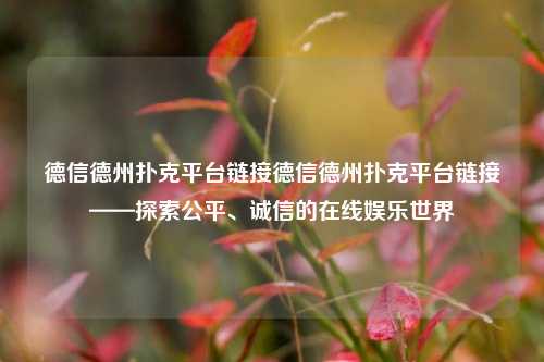 德信德州扑克平台链接德信德州扑克平台链接——探索公平、诚信的在线娱乐世界