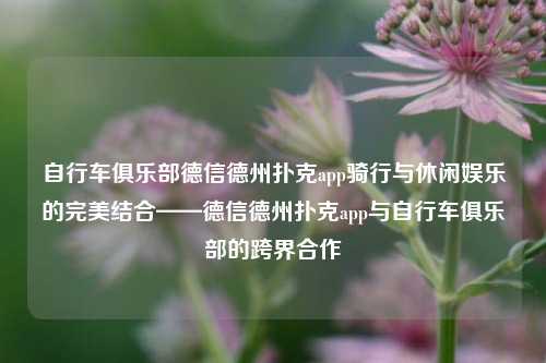 自行车俱乐部德信德州扑克app骑行与休闲娱乐的完美结合——德信德州扑克app与自行车俱乐部的跨界合作