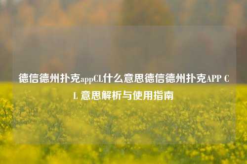 德信德州扑克appCL什么意思德信德州扑克APP CL 意思解析与使用指南