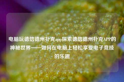 电脑玩德信德州扑克app探索德信德州扑克APP的神秘世界——如何在电脑上轻松享受电子竞技的乐趣