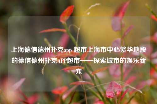上海德信德州扑克app 超市上海市中心繁华地段的德信德州扑克APP超市——探索城市的娱乐新宠