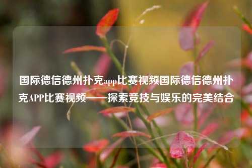 国际德信德州扑克app比赛视频国际德信德州扑克APP比赛视频——探索竞技与娱乐的完美结合