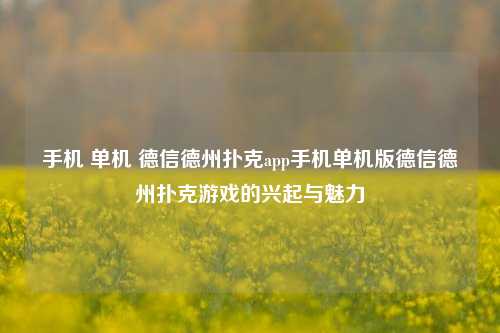 手机 单机 德信德州扑克app手机单机版德信德州扑克游戏的兴起与魅力