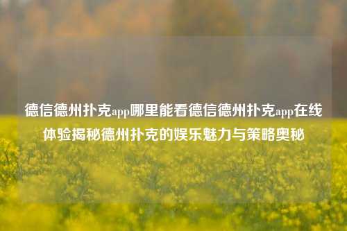 德信德州扑克app哪里能看德信德州扑克app在线体验揭秘德州扑克的娱乐魅力与策略奥秘