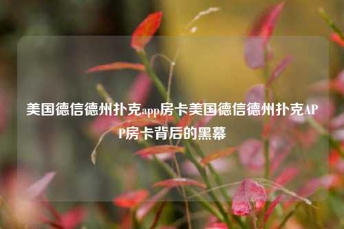 美国德信德州扑克app房卡美国德信德州扑克APP房卡背后的黑幕