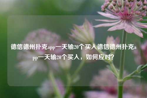 德信德州扑克app一天输20个买入德信德州扑克app一天输20个买入，如何应对？