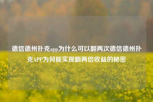 德信德州扑克app为什么可以翻两次德信德州扑克APP为何能实现翻两倍收益的秘密