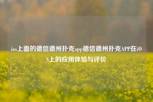 ios上面的德信德州扑克app德信德州扑克APP在iOS上的应用体验与评价
