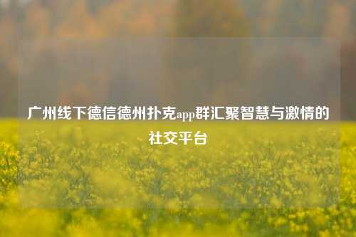 广州线下德信德州扑克app群汇聚智慧与激情的社交平台