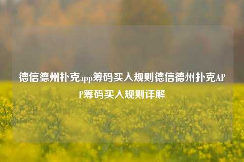 德信德州扑克app筹码买入规则德信德州扑克APP筹码买入规则详解
