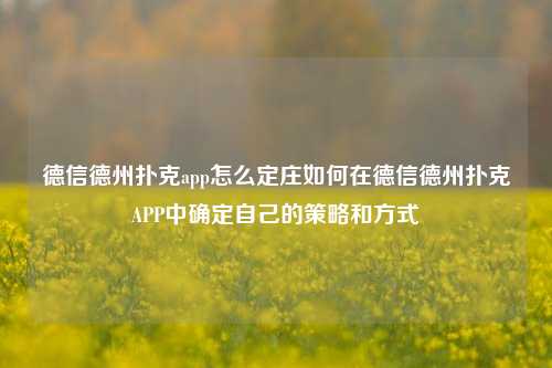 德信德州扑克app怎么定庄如何在德信德州扑克APP中确定自己的策略和方式