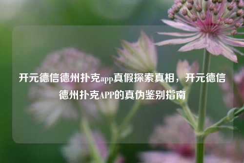 开元德信德州扑克app真假探索真相，开元德信德州扑克APP的真伪鉴别指南