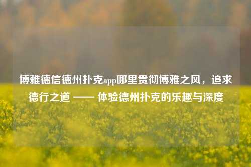 博雅德信德州扑克app哪里贯彻博雅之风，追求德行之道 —— 体验德州扑克的乐趣与深度