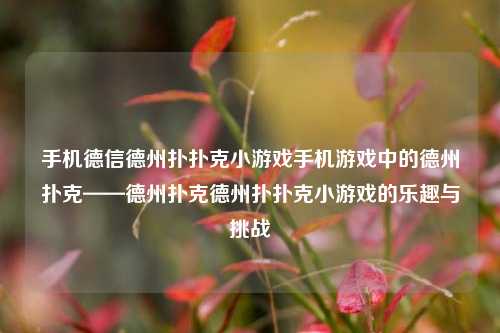 手机德信德州扑扑克小游戏手机游戏中的德州扑克——德州扑克德州扑扑克小游戏的乐趣与挑战