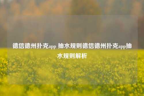 德信德州扑克app 抽水规则德信德州扑克app抽水规则解析