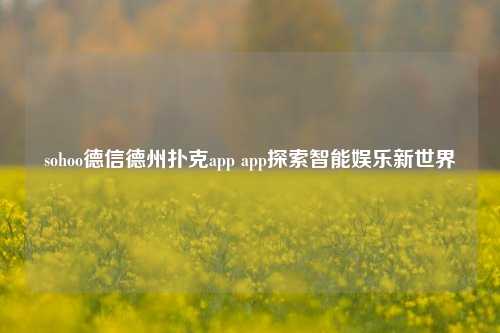 sohoo德信德州扑克app app探索智能娱乐新世界