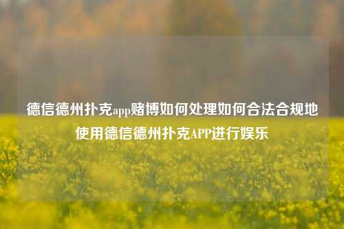 德信德州扑克app赌博如何处理如何合法合规地使用德信德州扑克APP进行娱乐