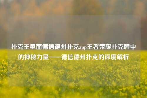 扑克王里面德信德州扑克app王者荣耀扑克牌中的神秘力量——德信德州扑克的深度解析