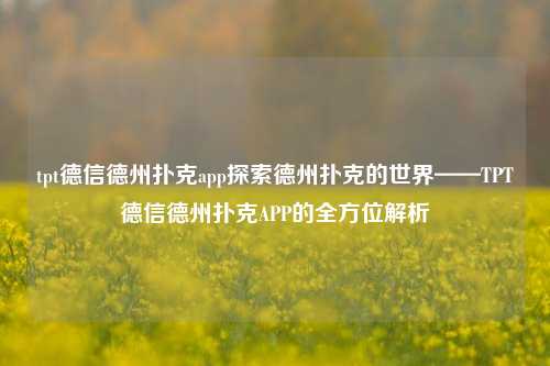 tpt德信德州扑克app探索德州扑克的世界——TPT德信德州扑克APP的全方位解析