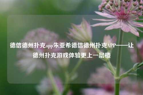 德信德州扑克app朱亚希德信德州扑克APP——让德州扑克游戏体验更上一层楼