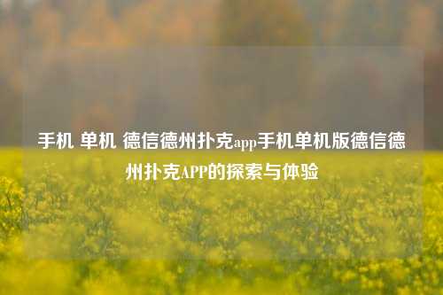 手机 单机 德信德州扑克app手机单机版德信德州扑克APP的探索与体验