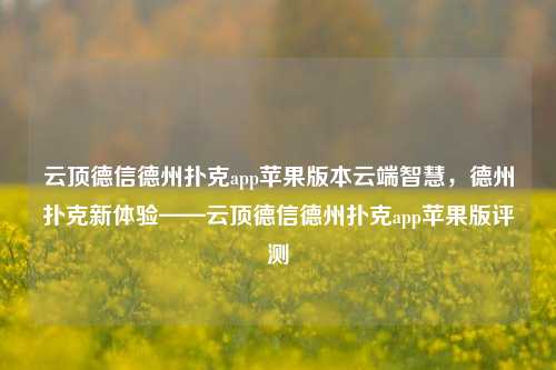 云顶德信德州扑克app苹果版本云端智慧，德州扑克新体验——云顶德信德州扑克app苹果版评测