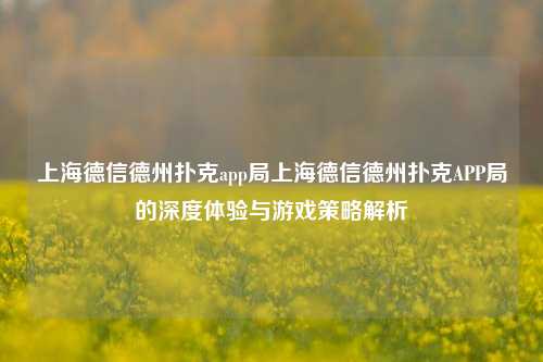 上海德信德州扑克app局上海德信德州扑克APP局的深度体验与游戏策略解析