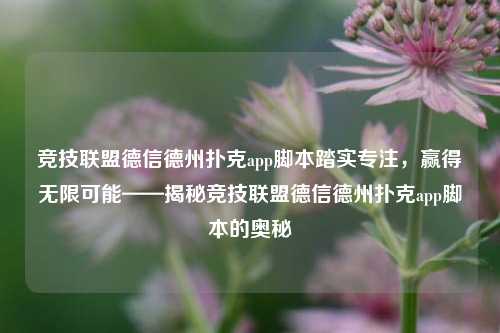 竞技联盟德信德州扑克app脚本踏实专注，赢得无限可能——揭秘竞技联盟德信德州扑克app脚本的奥秘