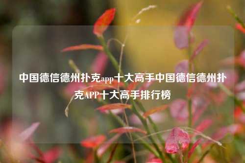 中国德信德州扑克app十大高手中国德信德州扑克APP十大高手排行榜