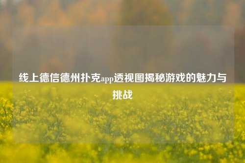 线上德信德州扑克app透视图揭秘游戏的魅力与挑战