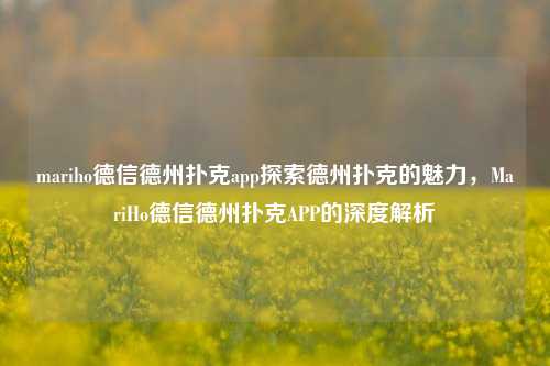 mariho德信德州扑克app探索德州扑克的魅力，MariHo德信德州扑克APP的深度解析