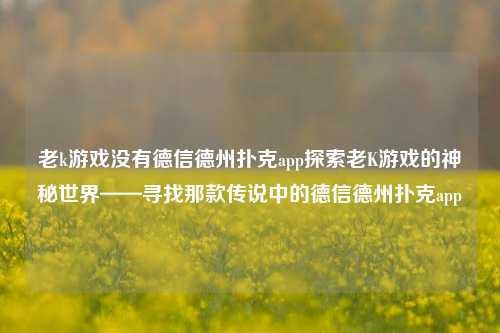 老k游戏没有德信德州扑克app探索老K游戏的神秘世界——寻找那款传说中的德信德州扑克app