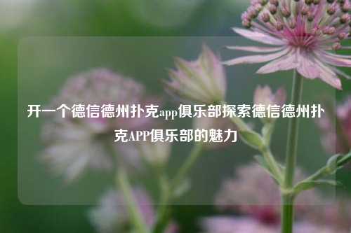 开一个德信德州扑克app俱乐部探索德信德州扑克APP俱乐部的魅力
