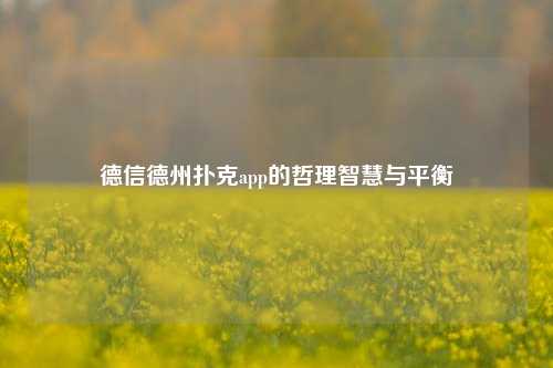 德信德州扑克app的哲理智慧与平衡