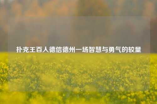 扑克王百人德信德州一场智慧与勇气的较量